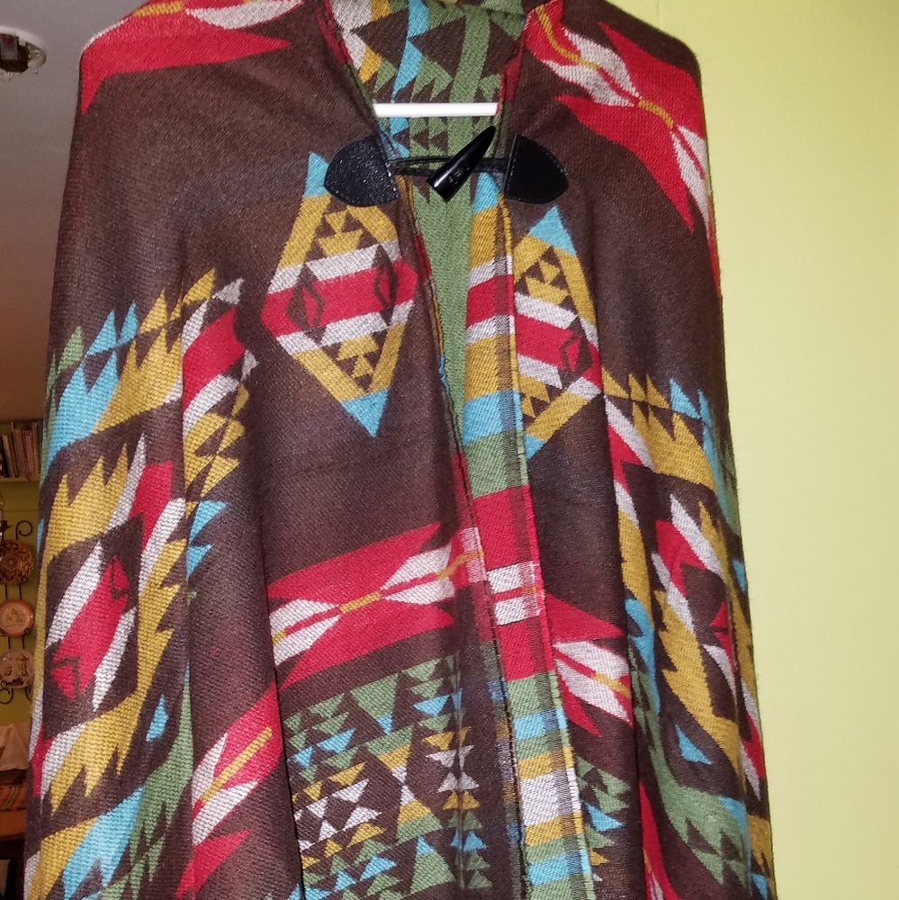 Navajo print hooded cape